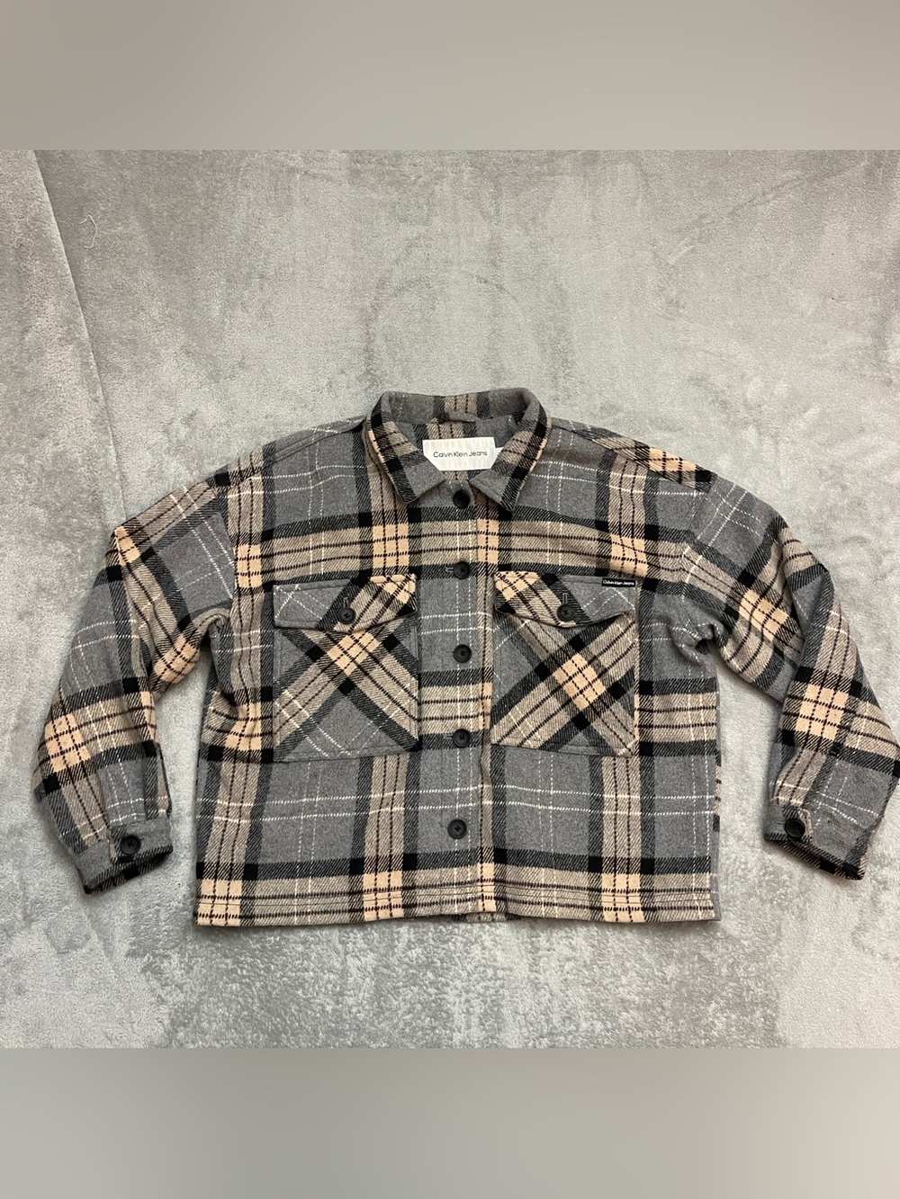 Calvin Klien Womens Tartan Plaid Button Coat Wool Blend Womens Size Medium